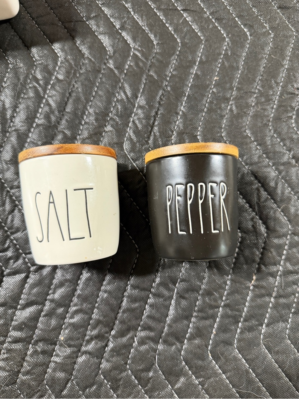 Rae Dunn Salt & Pepper Canisters with Wood Lids - White and Black
